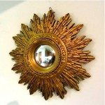 vintage 1930s gilded wood convex sunburst mirror z