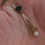 vintage art deco 18k sapphire pearl diamond pendant necklace