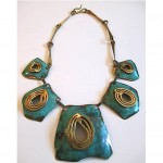 vintage brass bronze modernist necklace