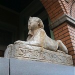 vintage cement sphinx statue