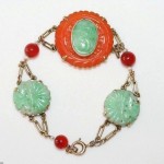 vintage chinese art deco 14k carved carnelian jade bracelet