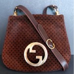 vintage gucci print suede handbag