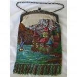vintage large scenic glass bead handbag