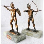 vintage marble bronze sparta soldier bookends