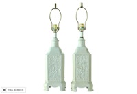 vintage pair early 20th century italian porcelain table lamps with chinoiserie designs