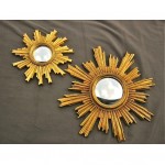 vintage pair of 1960s french convex sunburst mirror