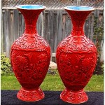 vintage pair of chinese large cinnabar lacquer vases z