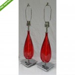 vintage pair of luminaire chrome and glass lamps