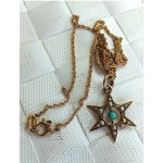 vintage victorian seed pearl and turquoise star pendant necklace