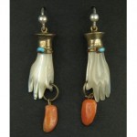 antique 1800s mother of pearl coral drop earrings