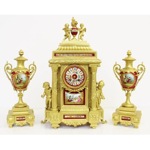 antique 19th century French gilt sevres mantel clock set