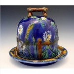 antique 19th century majolica covered cheese dish