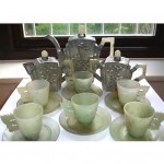 antique chinese carved jade and pewter tea set