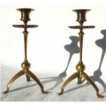 antique english arts & crafts copper and brass candlesticks