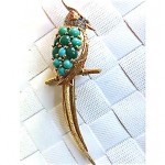 vintage 18k diamond sapphire turquoise brooch