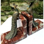 vintage 1920s peacock marble bookends