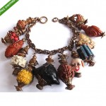 vintage 1930s miriam haskell wood bone charm bracelet