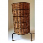 vintage 1950s wicker and iron table lamp