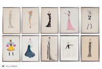 vintage collection of mid-century fashion sketches