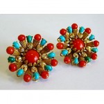 vintage diamond coral turquoise earrings