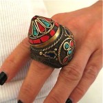 vintage giant tibetan lapis coral and turquoise ring