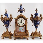 vintage gilt bronze porcelain mantel clock garniture set