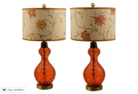 vintage glass lamps with embroidered linen shades