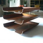 vintage mid-century peter pepper walnut triple letter tray