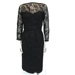vintage mid-century sheer black silk lace illusion dress