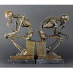 vintage milo bronze skeleton thinker bookends