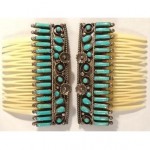 vintage pair of 1940s zuni turquoise sterling hair combs