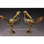 vintage pair of chinese cloisonne enamel gilt bronze censers