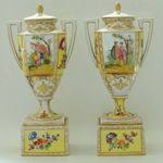 vintage pair of dresden watteau style vases