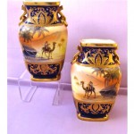 vintage pair of noritake desert scene vases