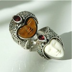 vintage sajen sterling dual goddess gemstone ring