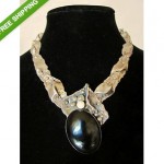 vintage sterling onyx pearl necklace