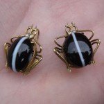 vintage victorian banded agate and diamond beetle earrings