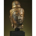 antique 1800s gilded bronze buddha head