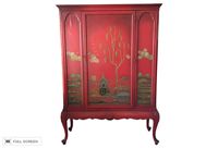 antique 1880s handpainted chinoiserie mahogany cabinet