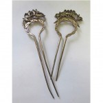 antique chinese pair of brass hair pins