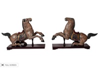 pair of vintage painted paper mache horse statues