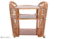 vintage 1950s rattan serving cart