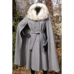 vintage 1960s belted wool cape with fur collar