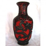 vintage c. 1940 cinnabar lacquer vase