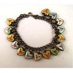 vintage la mode sterling enamel puffed heart charm bracelet