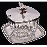 vintage mid-century sterling crystal honey pot with figural bee