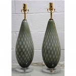 vintage pair of 1950s deadstock italian art glass lamps