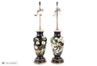 vintage pair of floral table lamps