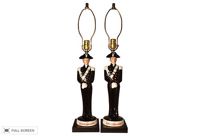 vintage pair of liquor galliano ceramic soldier table lamps