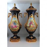 vintage pair of porcelain de paris urns